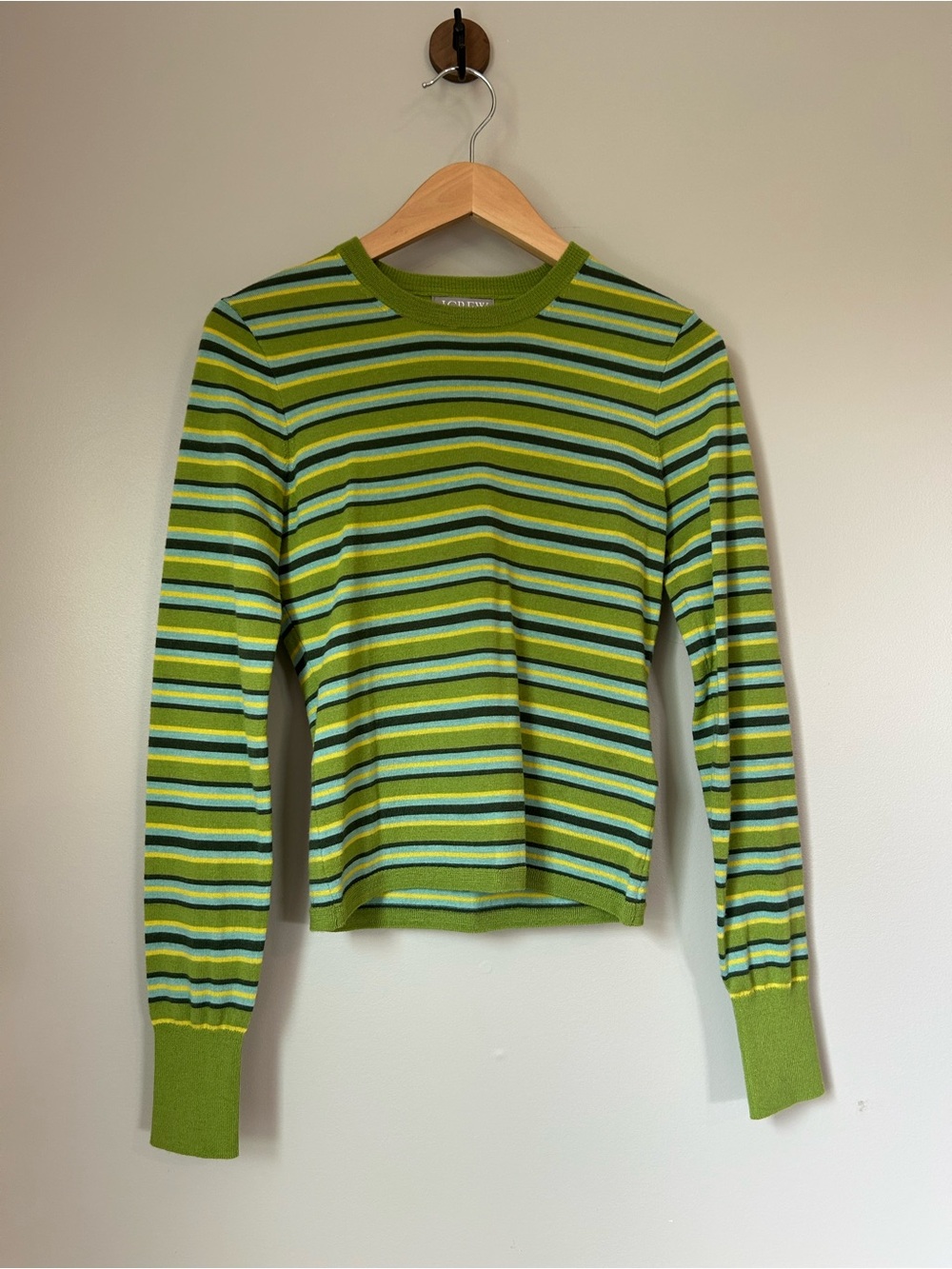 J.Crew 100% Merino Wool Striped Sweater S Green Blue Yellow F125